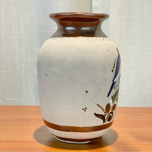 VTG Santana Tonala Art Pottery Vase 7" Tall Made in Mexico Painted Bird Floral - Picture 7 of 16